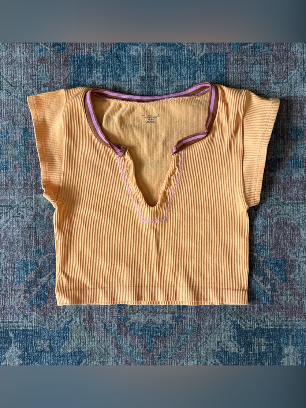 Urban Outfitters Yellow/Orange Ribbed Crop Top with Maroon/Pink Trim
